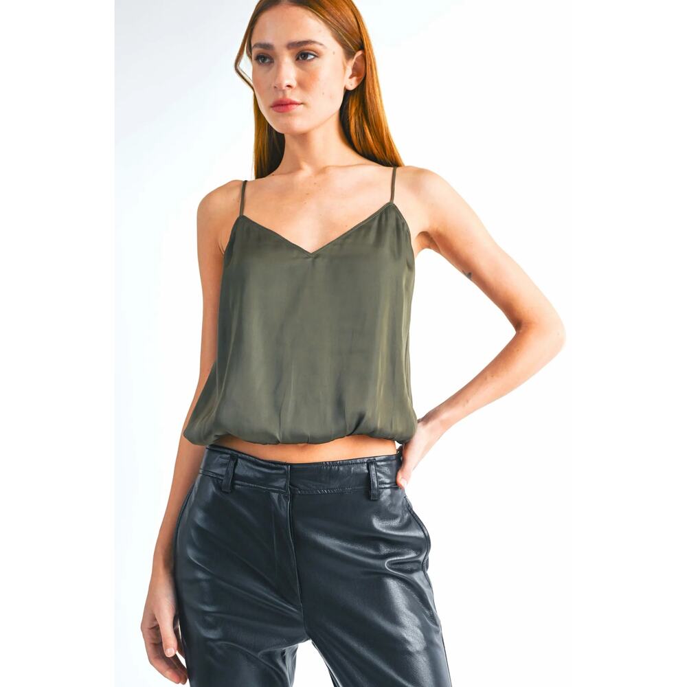 Reset by Jane Amore Love Bubble Tank Top Olive Size L NWT